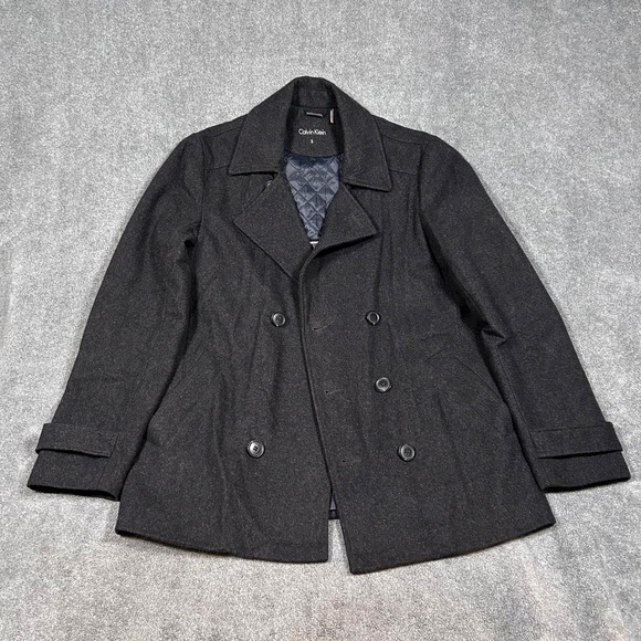 Calvin Klein Other - Calvin Klein Men Wool Blend Double Breasted Peacoat Charcoal Gray Size S